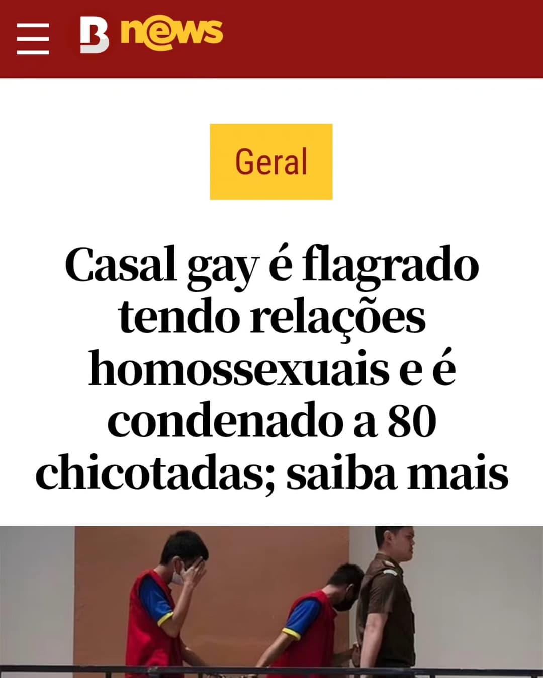Dois homens foram condenados à flagelação pública após serem flagrados praticando