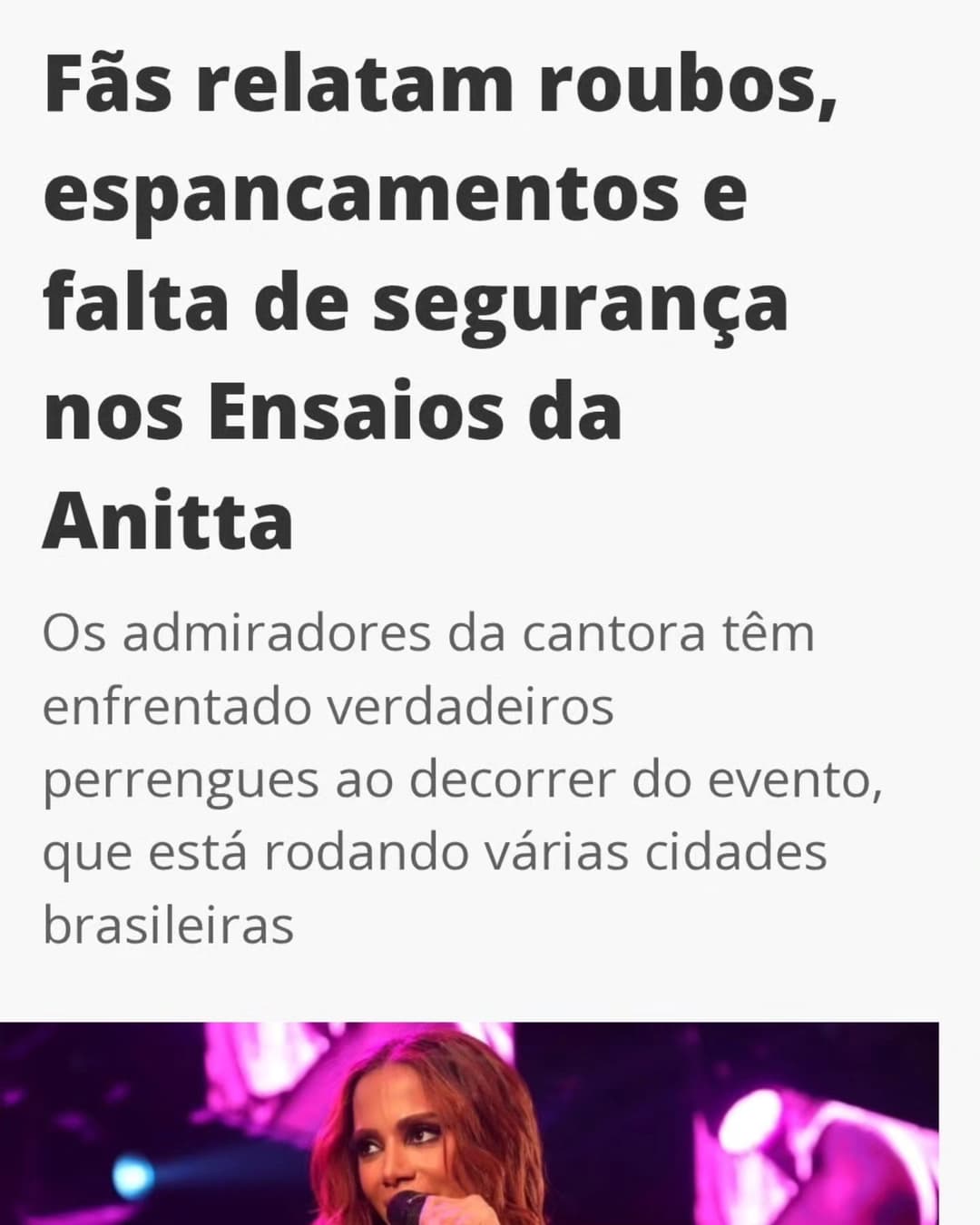 As principais notícias quando você coloca no Google Notícias "Ensaios da Anitta"