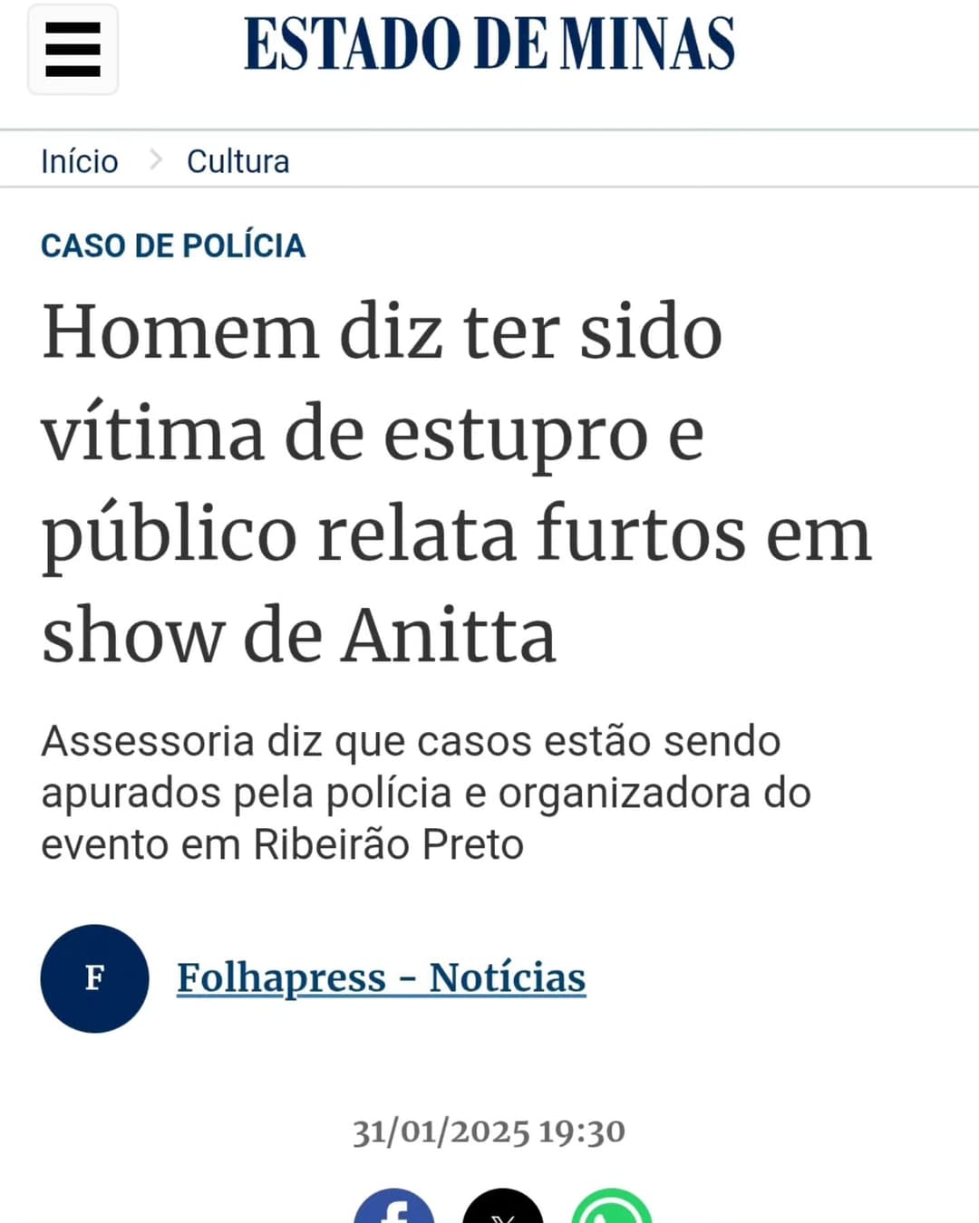 As principais notícias quando você coloca no Google Notícias "Ensaios da Anitta"