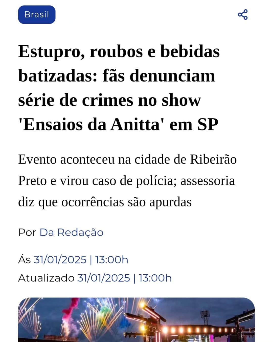 As principais notícias quando você coloca no Google Notícias "Ensaios da Anitta"