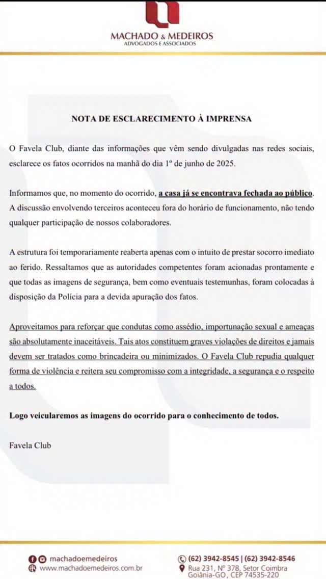 Nota de esclarecimento do @favelacluboficial